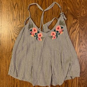 Hollister Striped Flower Embroidered Tank Top